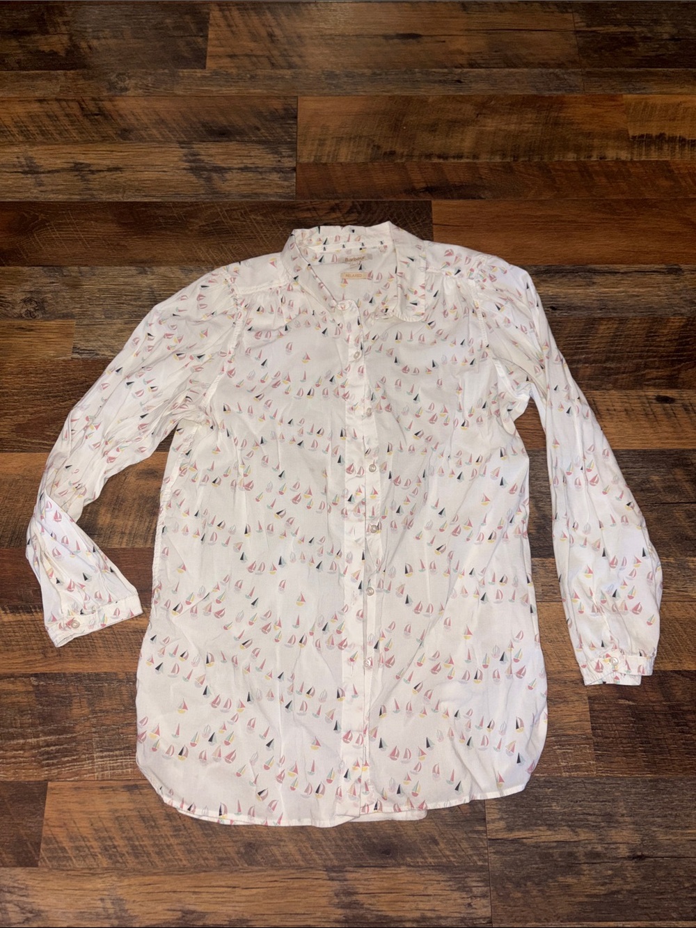 Barbour White Button-Down Shirt with Multicolor Sailboat Print